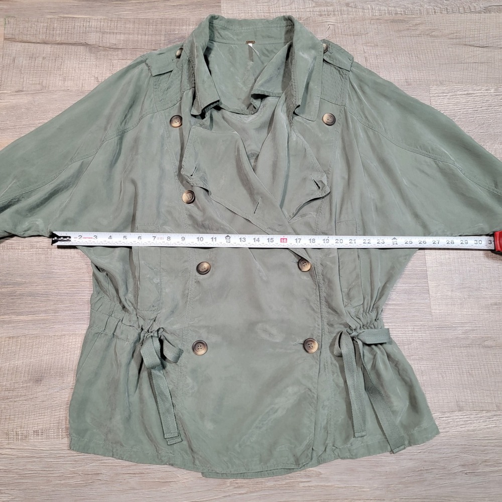 Free People Double Breasted The Lea Jacket Sage Green Cupro Utility Large Trench - Picture 10 of 10
